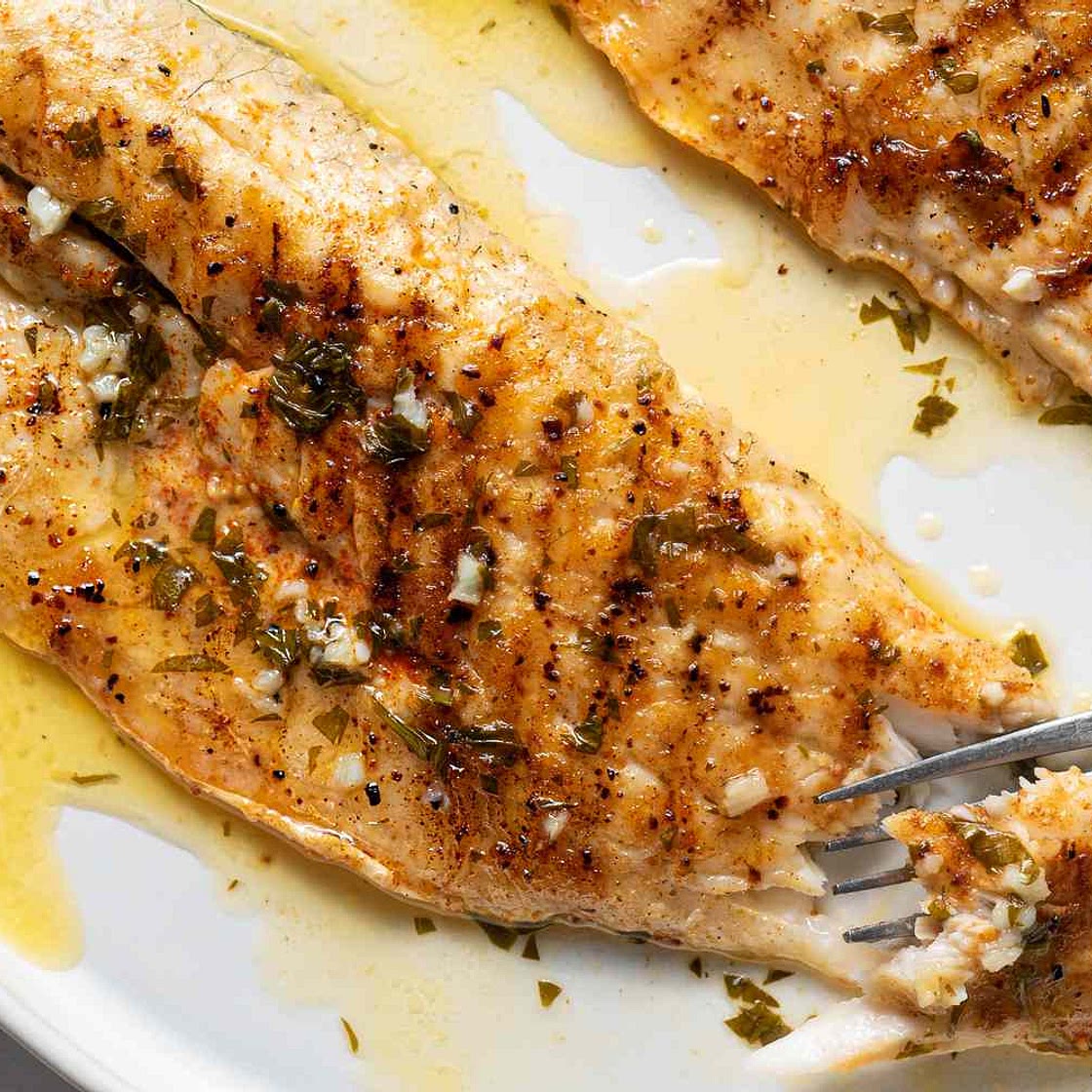 Grilled Sea Bass With Garlic Butter