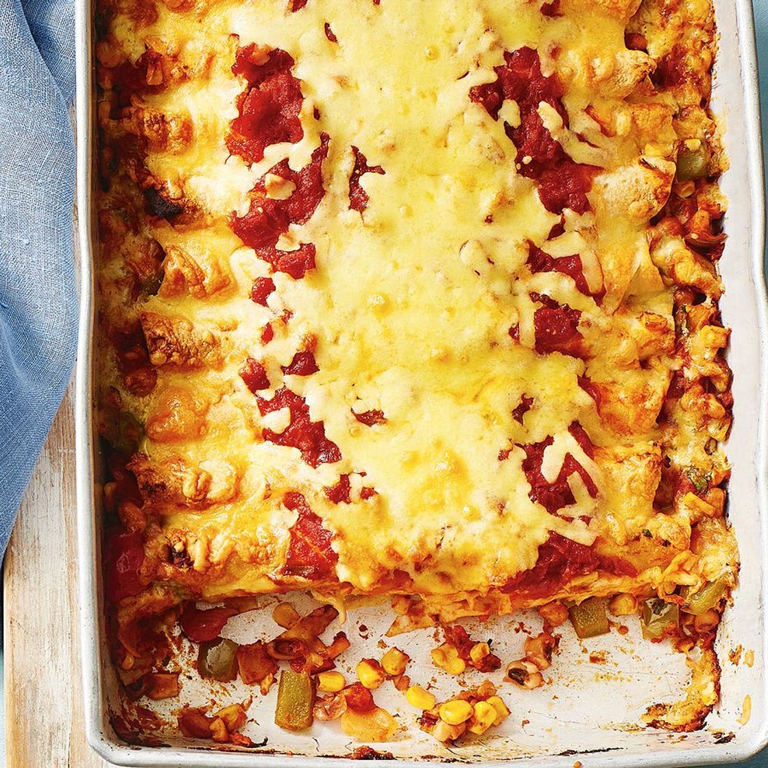 Vegetable and black eye bean enchiladas