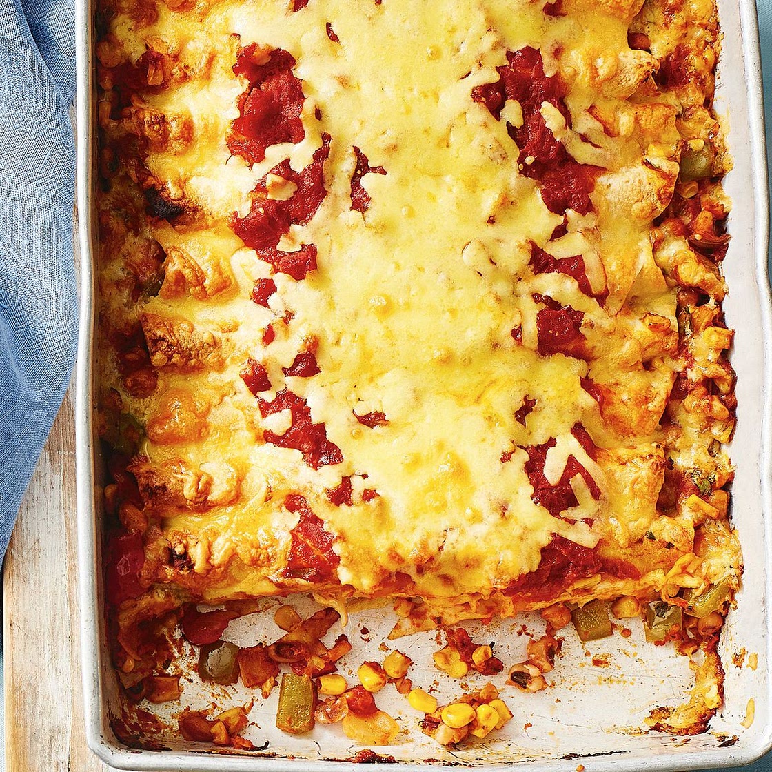 Vegetable and black eye bean enchiladas