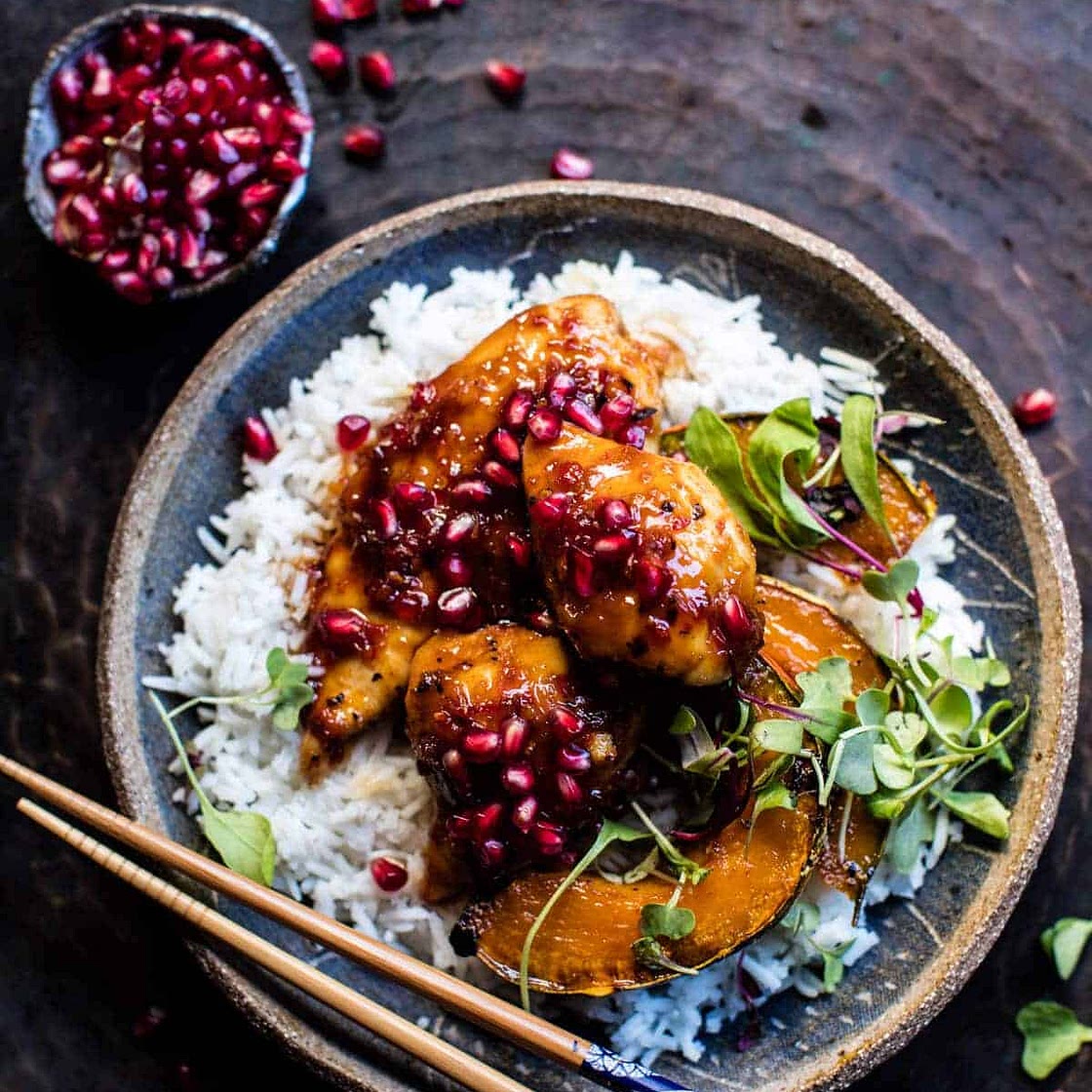 Sheet Pan Sticky Pomegranate Chicken and Honey Roasted Squash