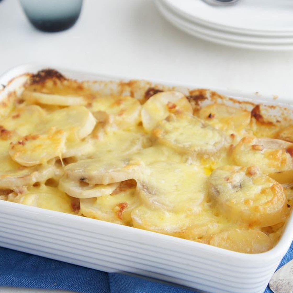 Potato, bacon, onion and garlic bake recipe
