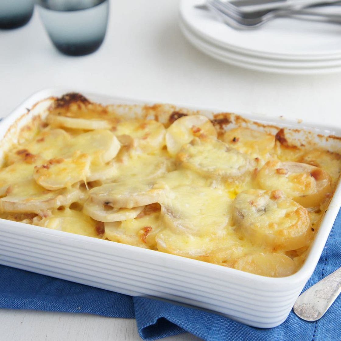 Potato, bacon, onion and garlic bake recipe