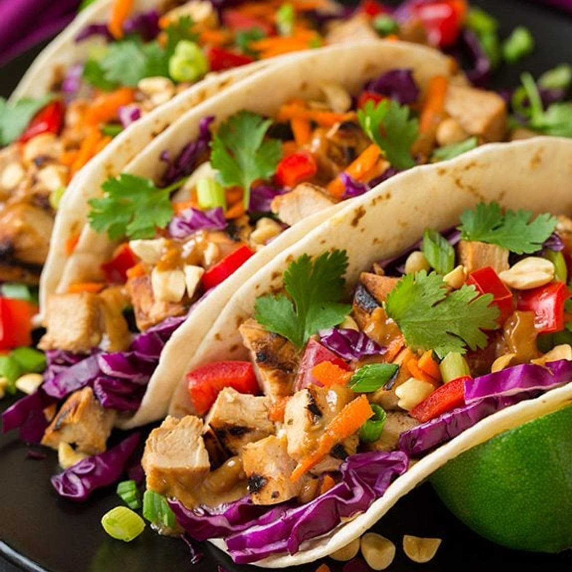 Thai Chicken Tacos with Peanut Sauce
