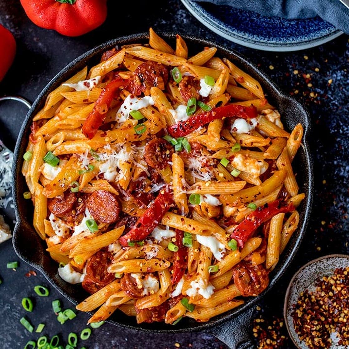 Penne Arrabbiata with Mozzarella and Chorizo