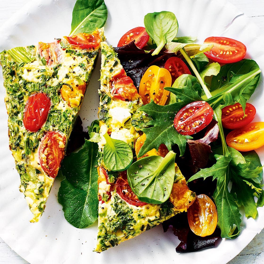Summer greens, tomato and basil frittata