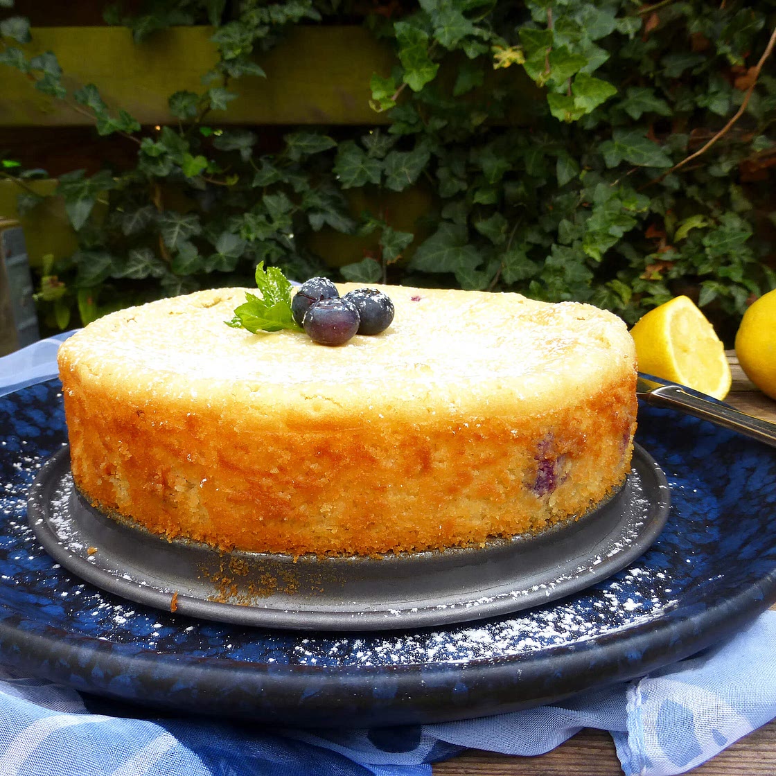 White Chocolate and Lemon Kladdkaka with Blueberries