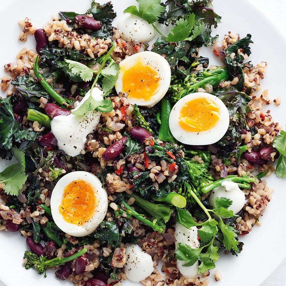 Brown rice, kidney bean and kale pilaf