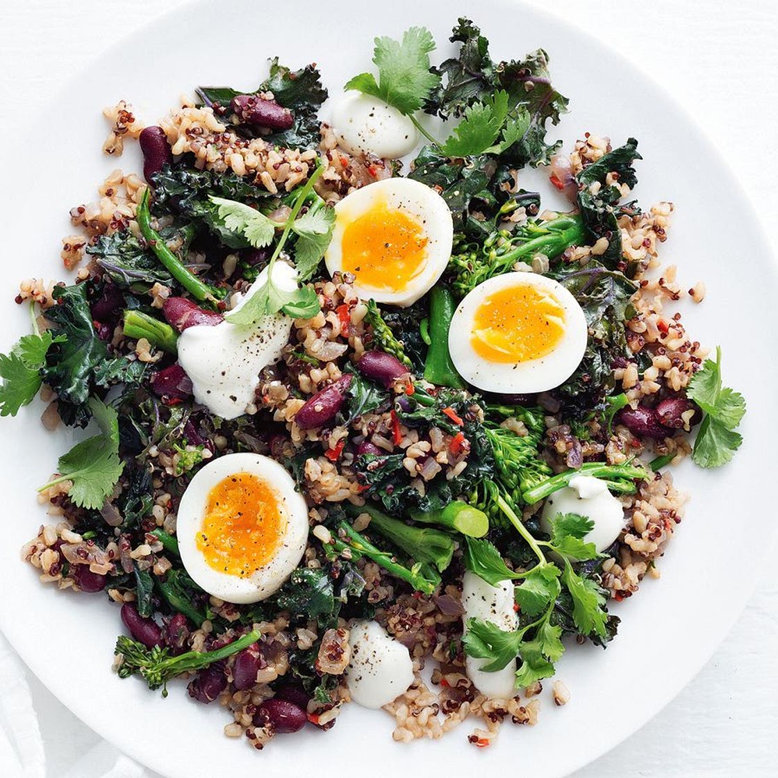 Brown rice, kidney bean and kale pilaf