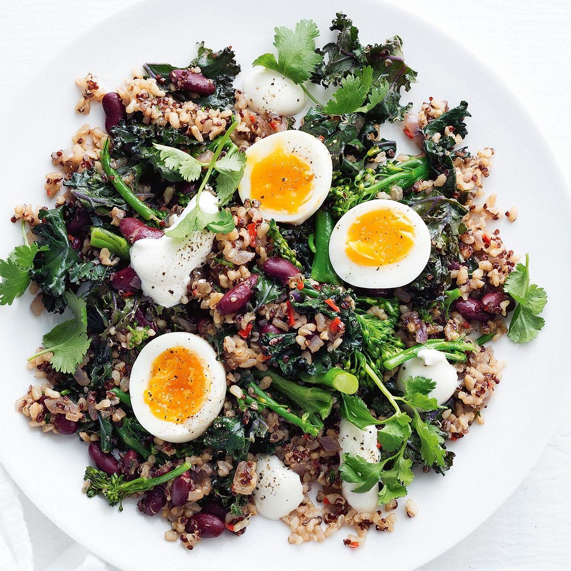 Brown rice, kidney bean and kale pilaf