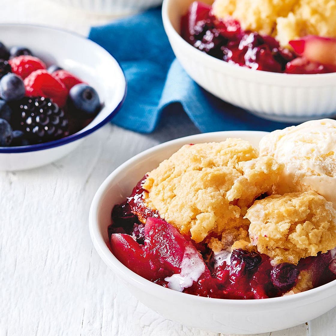 Pear, berry and white chocolate cobbler