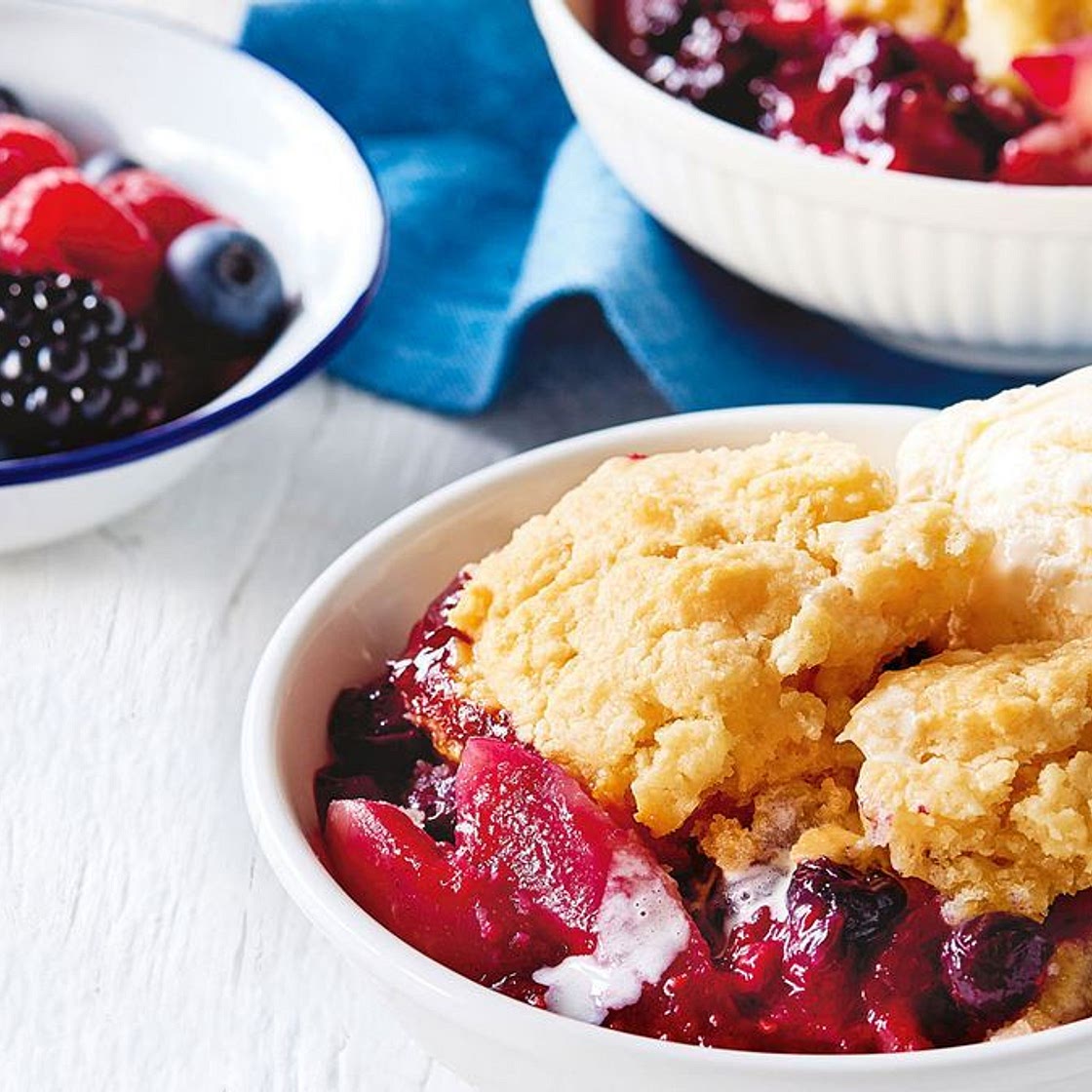 Pear, berry and white chocolate cobbler