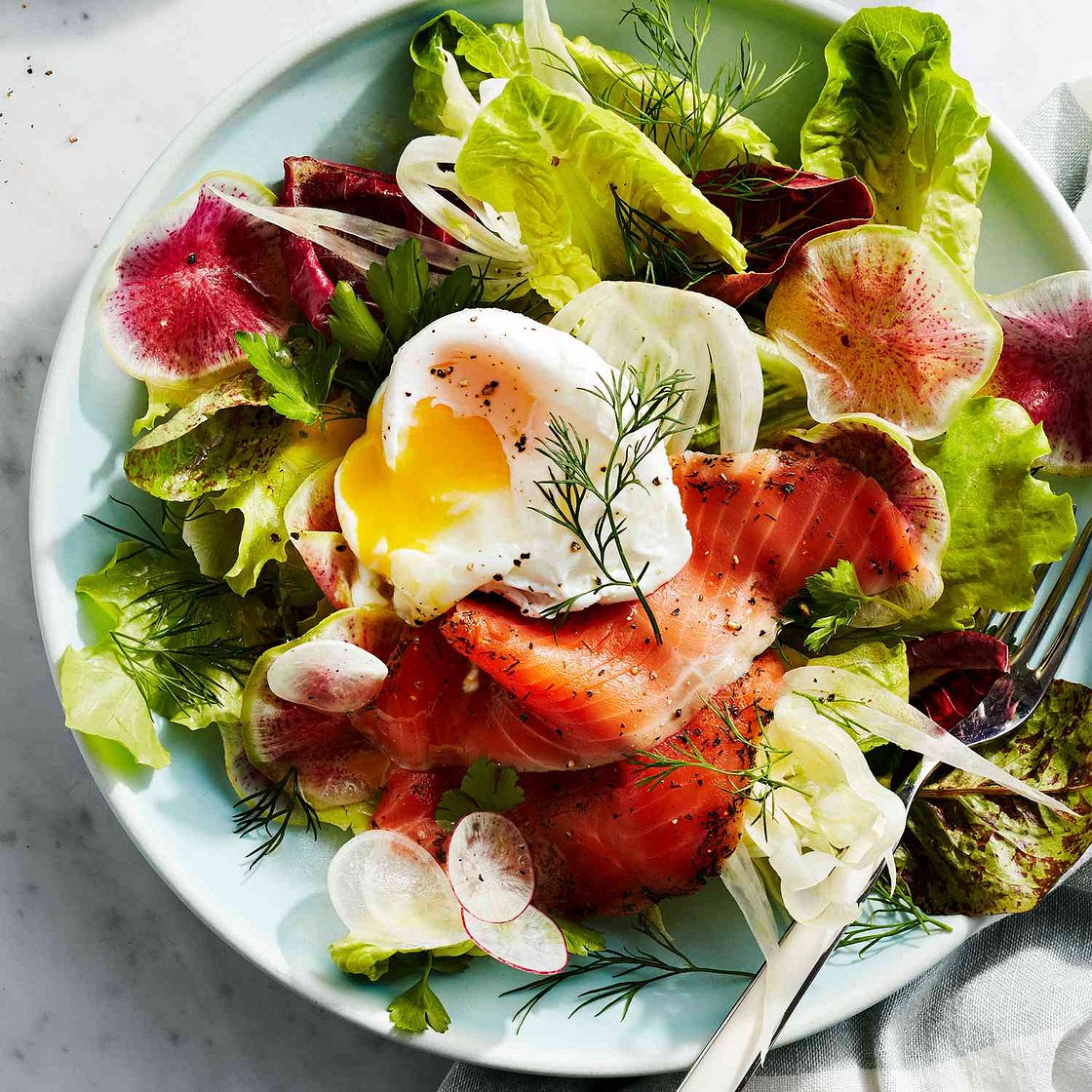 Breakfast Salad with Smoked Salmon & Poached Eggs