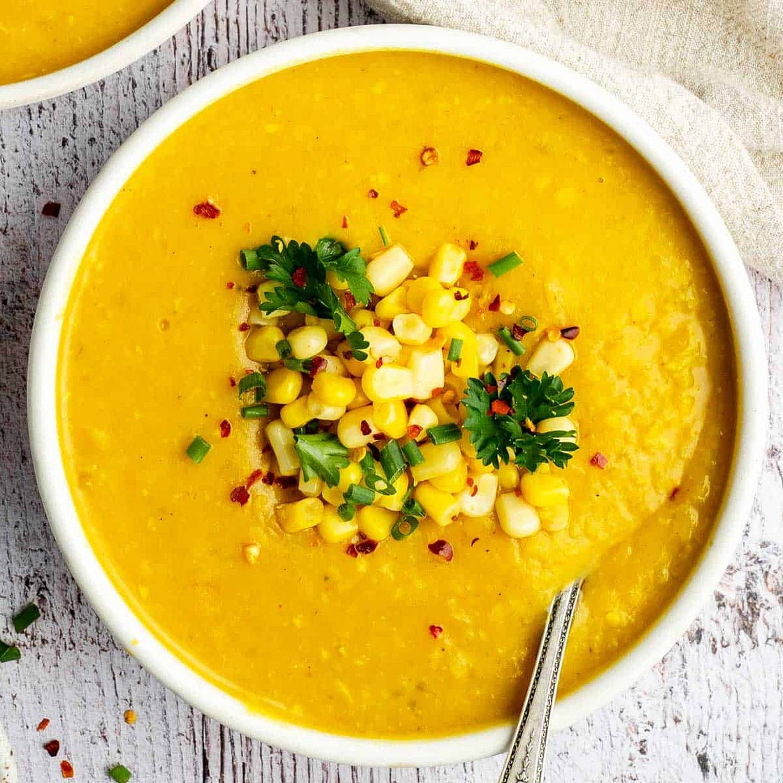 Creamy Yellow Split Pea Soup with Sweet Corn