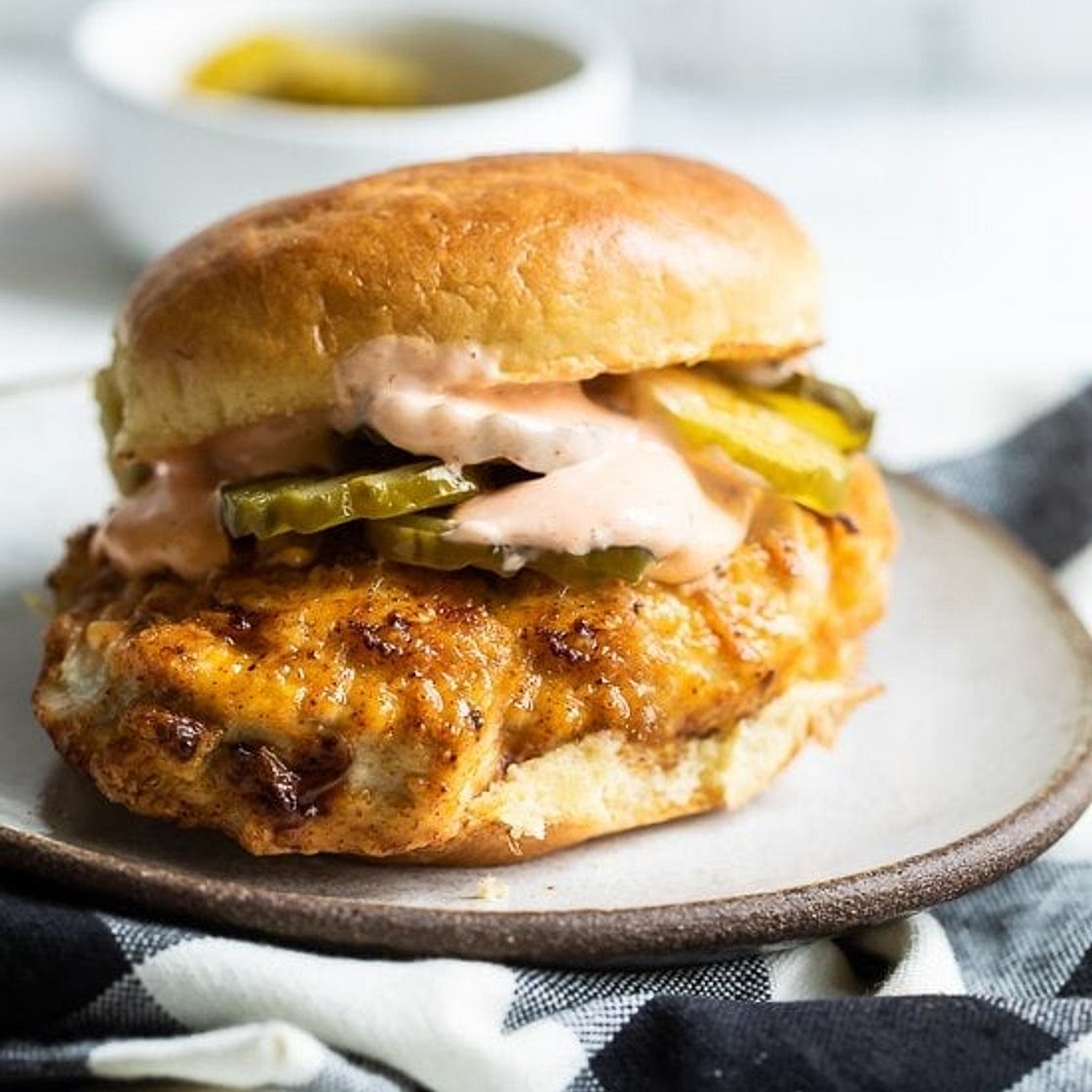 Air Fryer Chicken Sandwich with Sriracha Mayo