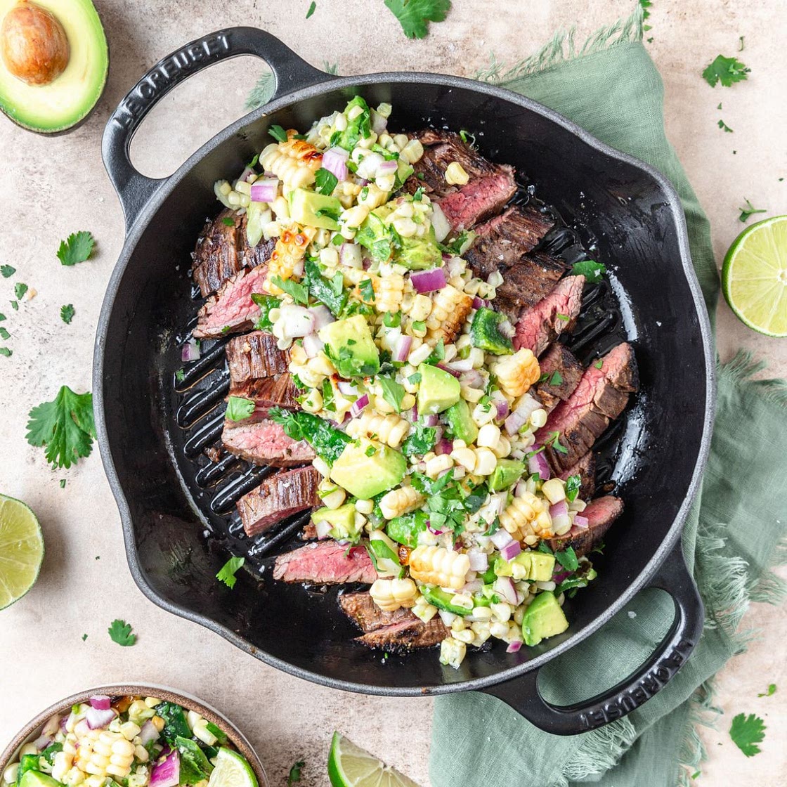 Grilled Flank Steak with Corn & Avocado Salsa