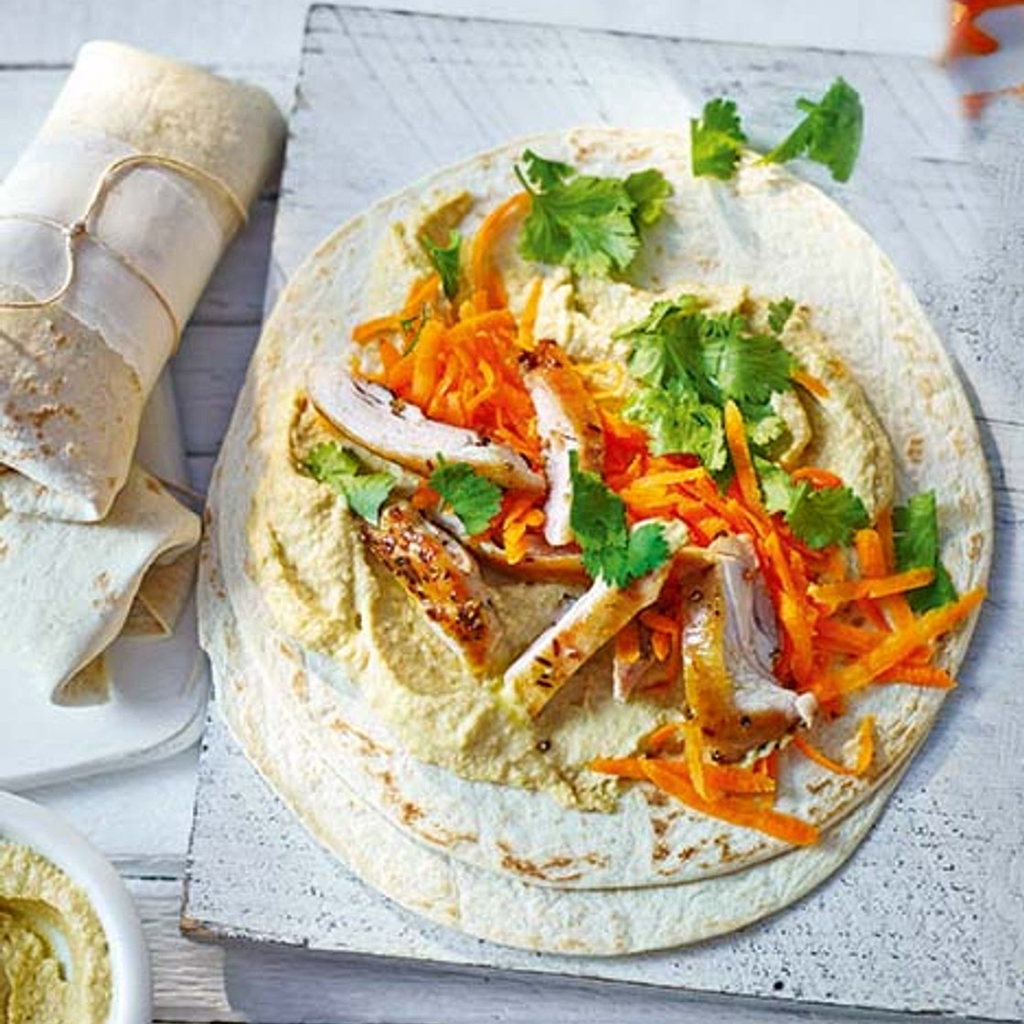 Chicken and houmous wraps
