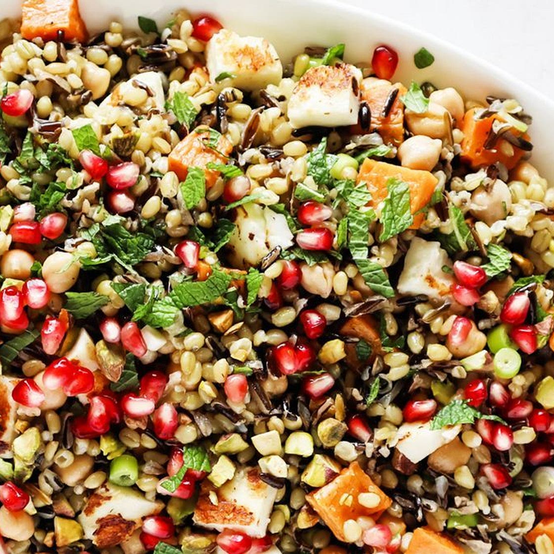 Ancient grain salad with haloumi recipe