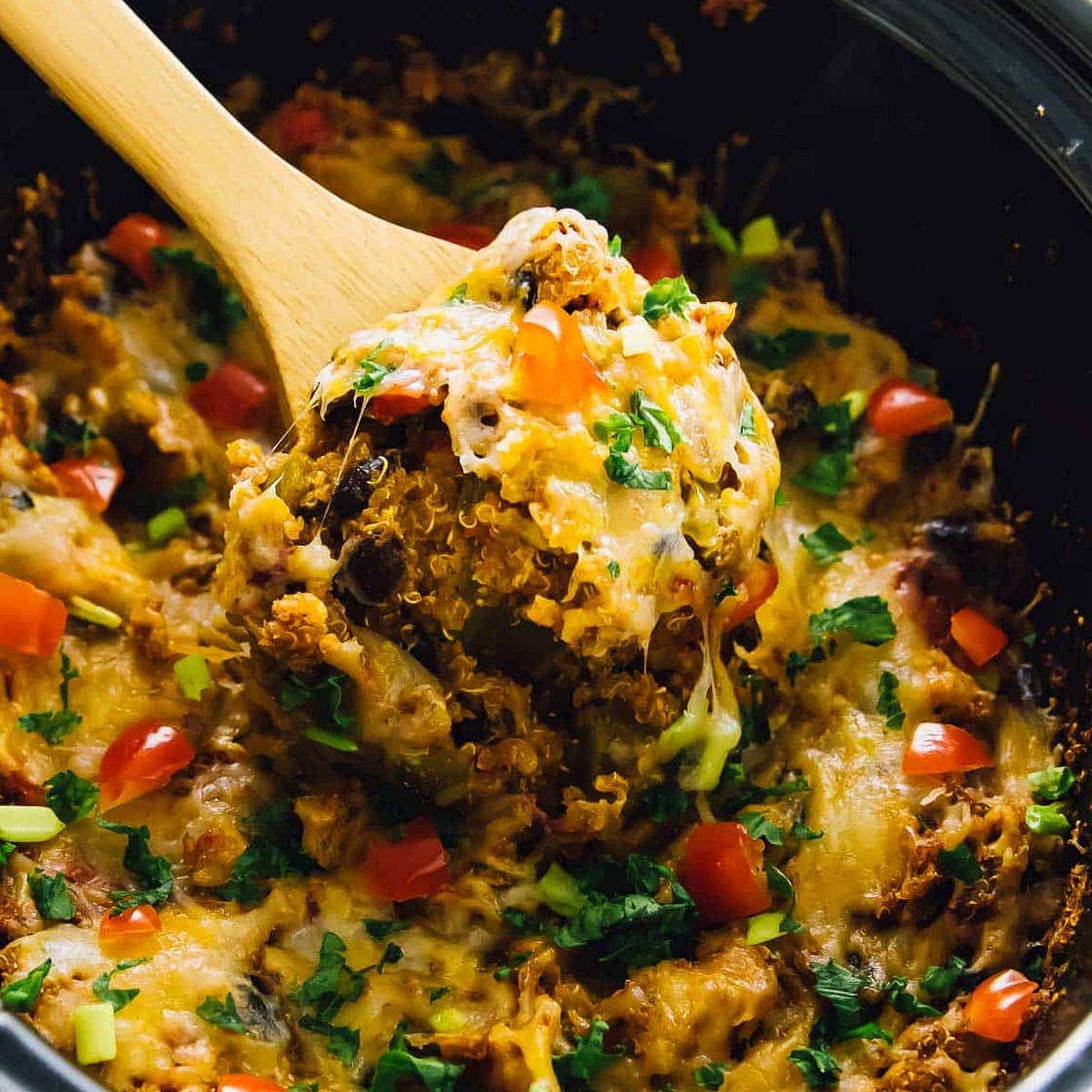Slow Cooker Quinoa Enchilada Casserole