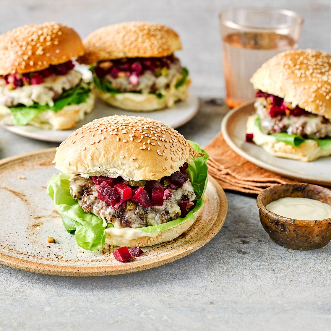 Beetroot and horseradish beef burger