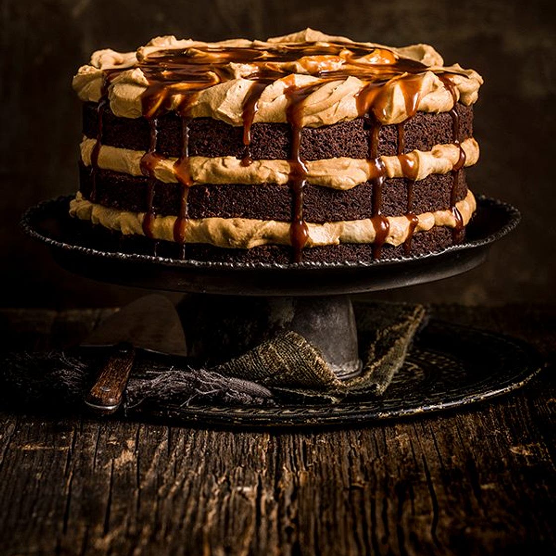 Chocolate and burnt butterscotch layer cake
