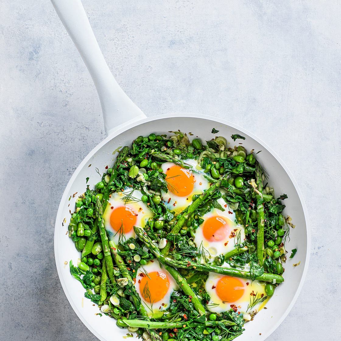 Spring greens shakshuka