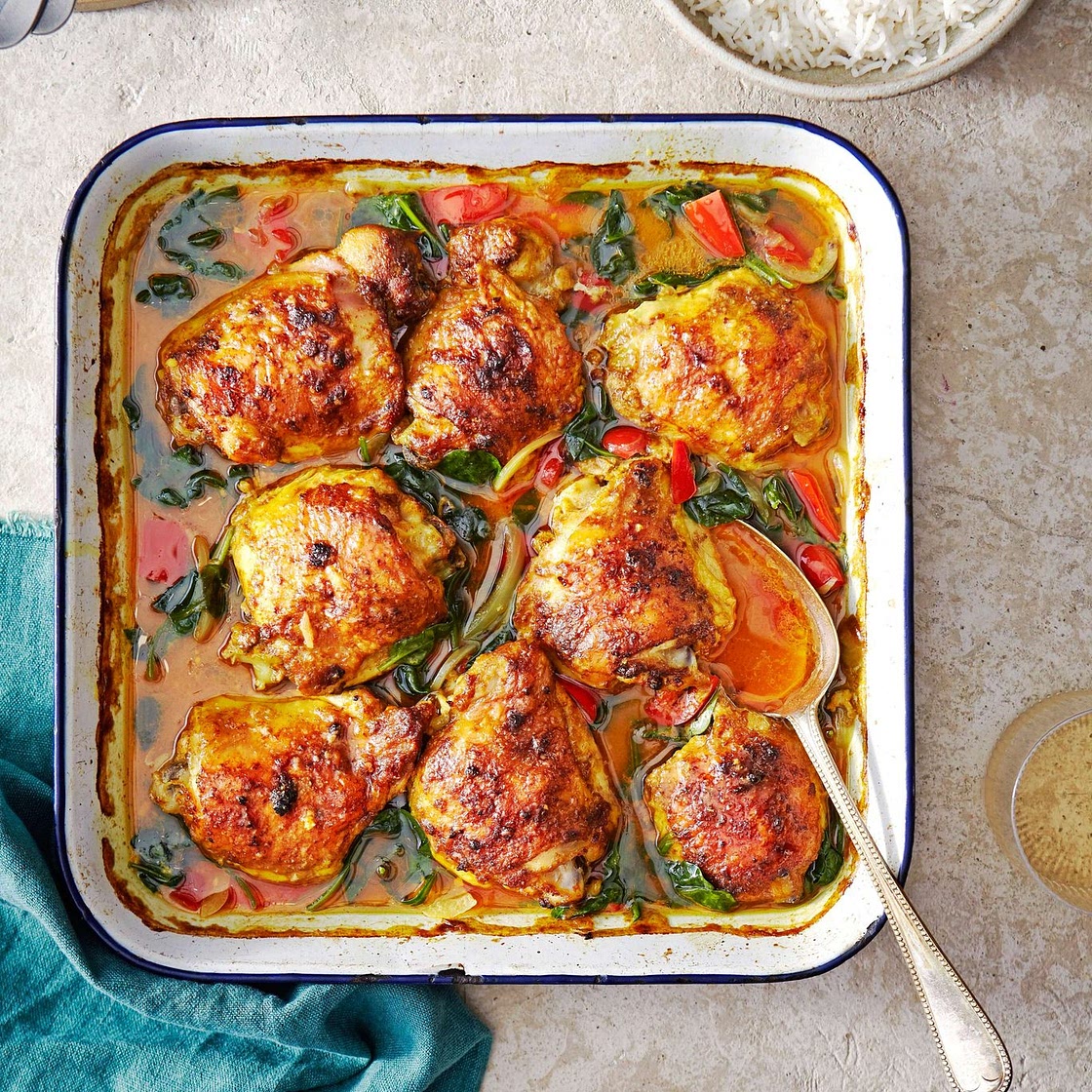 Spiced coconut chicken traybake