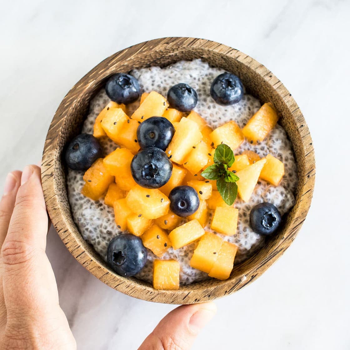 Low FODMAP Coconut Chia Pudding with Cantaloupe
