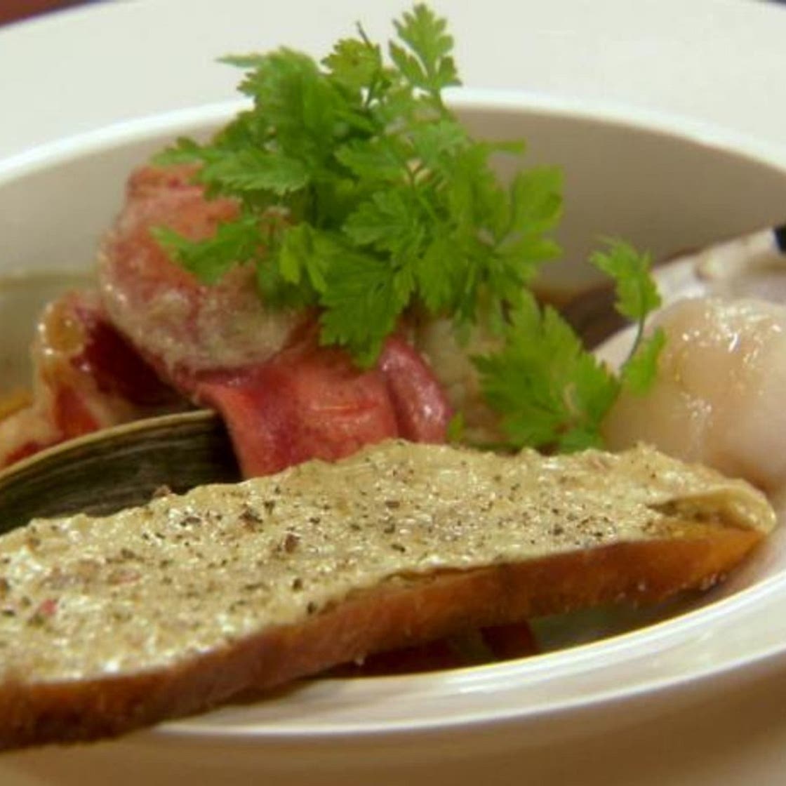 Seafood Stew With Garlic Rouille Croutons