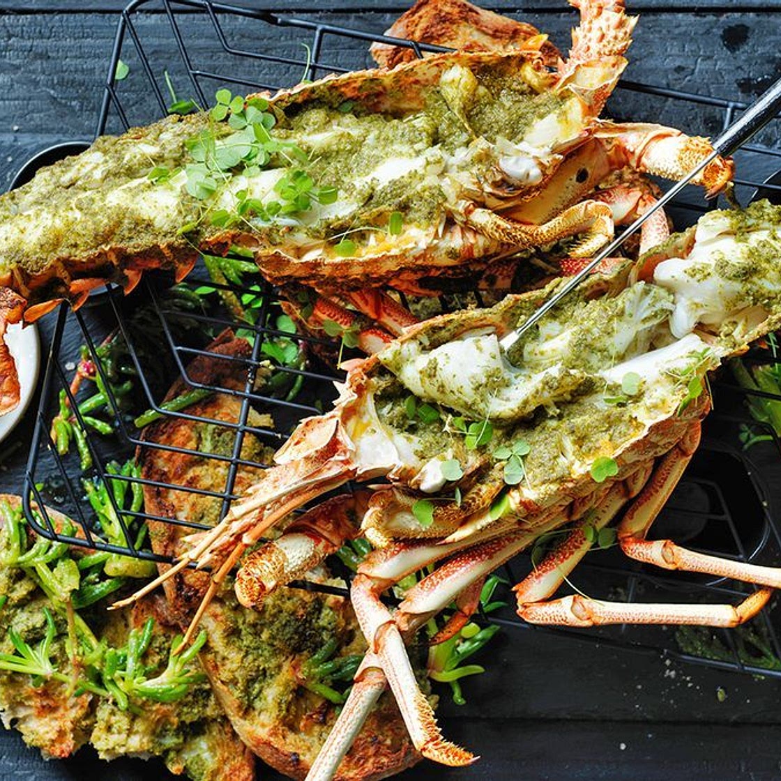 Butter-roasted lobster with native greens