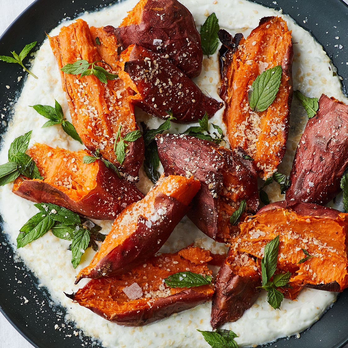 Roasted Sweet Potatoes With Chile Yogurt and Mint