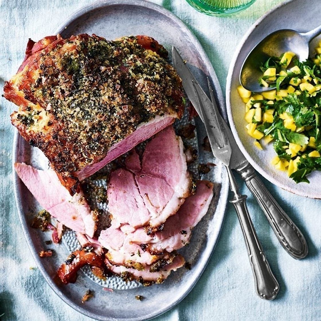 Jalapeño, coriander and lime salt crusted ham with mango salsa