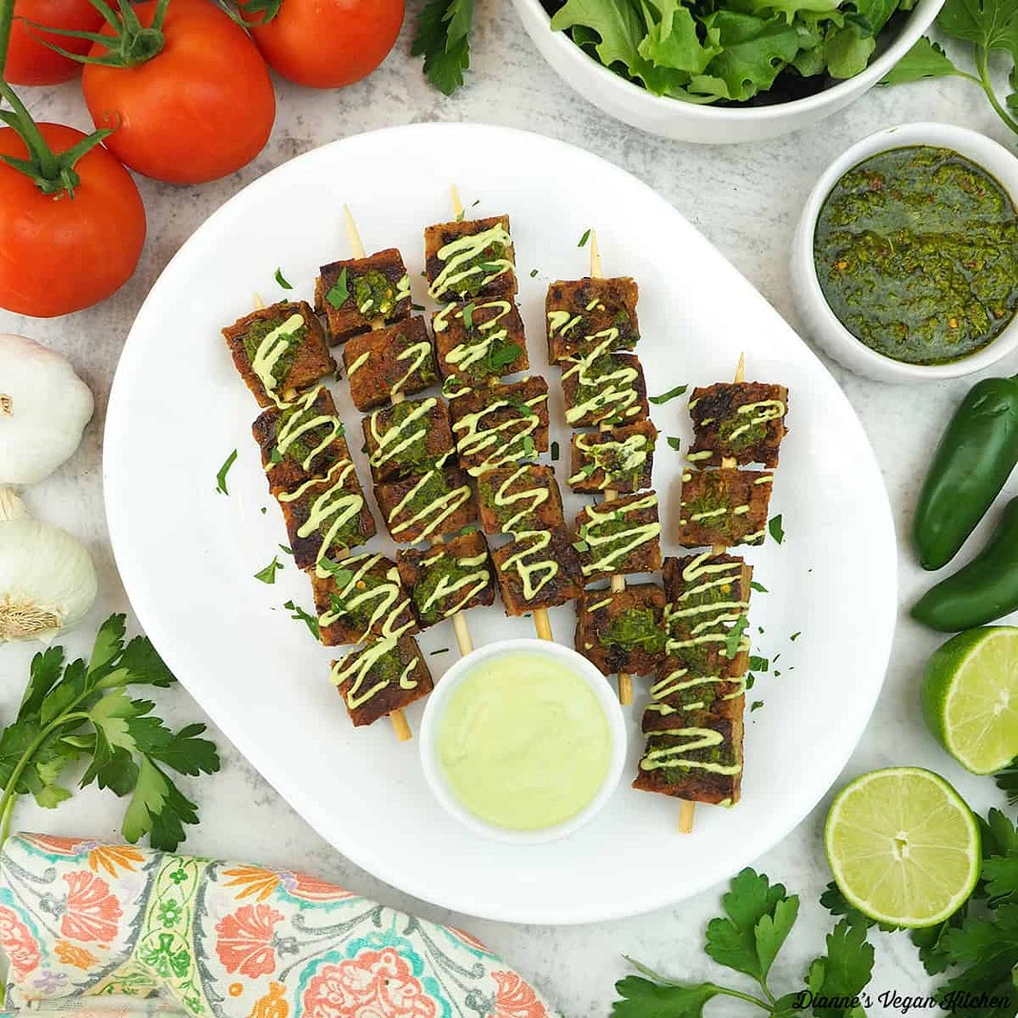 Seitan Skewers with Chimichurri and Jalapeno Lime Aioli