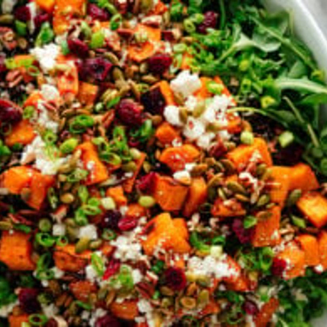 Hearty Sweet Potato, Arugula & Wild Rice Salad with Ginger Dressing