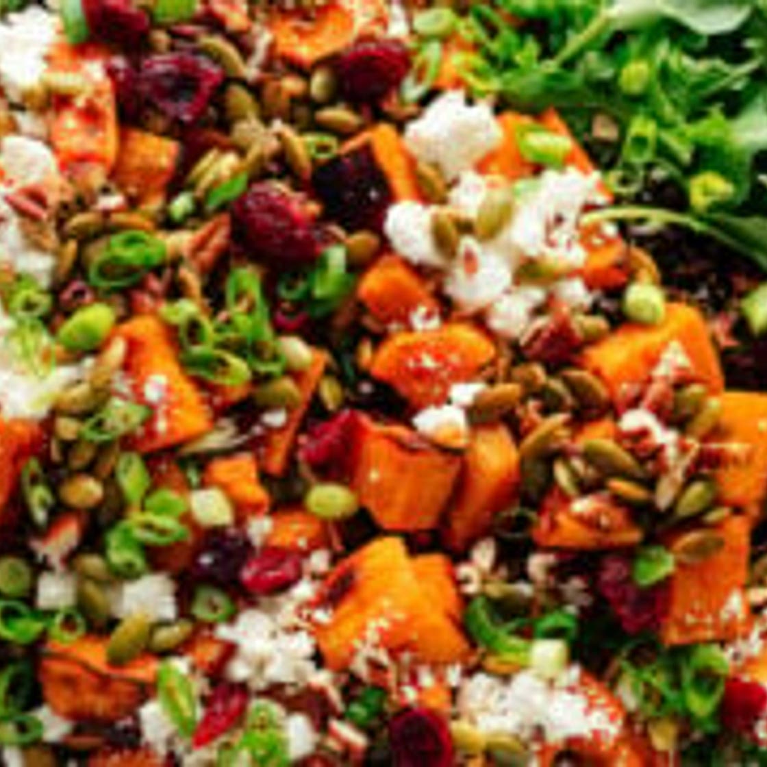 Hearty Sweet Potato, Arugula & Wild Rice Salad with Ginger Dressing