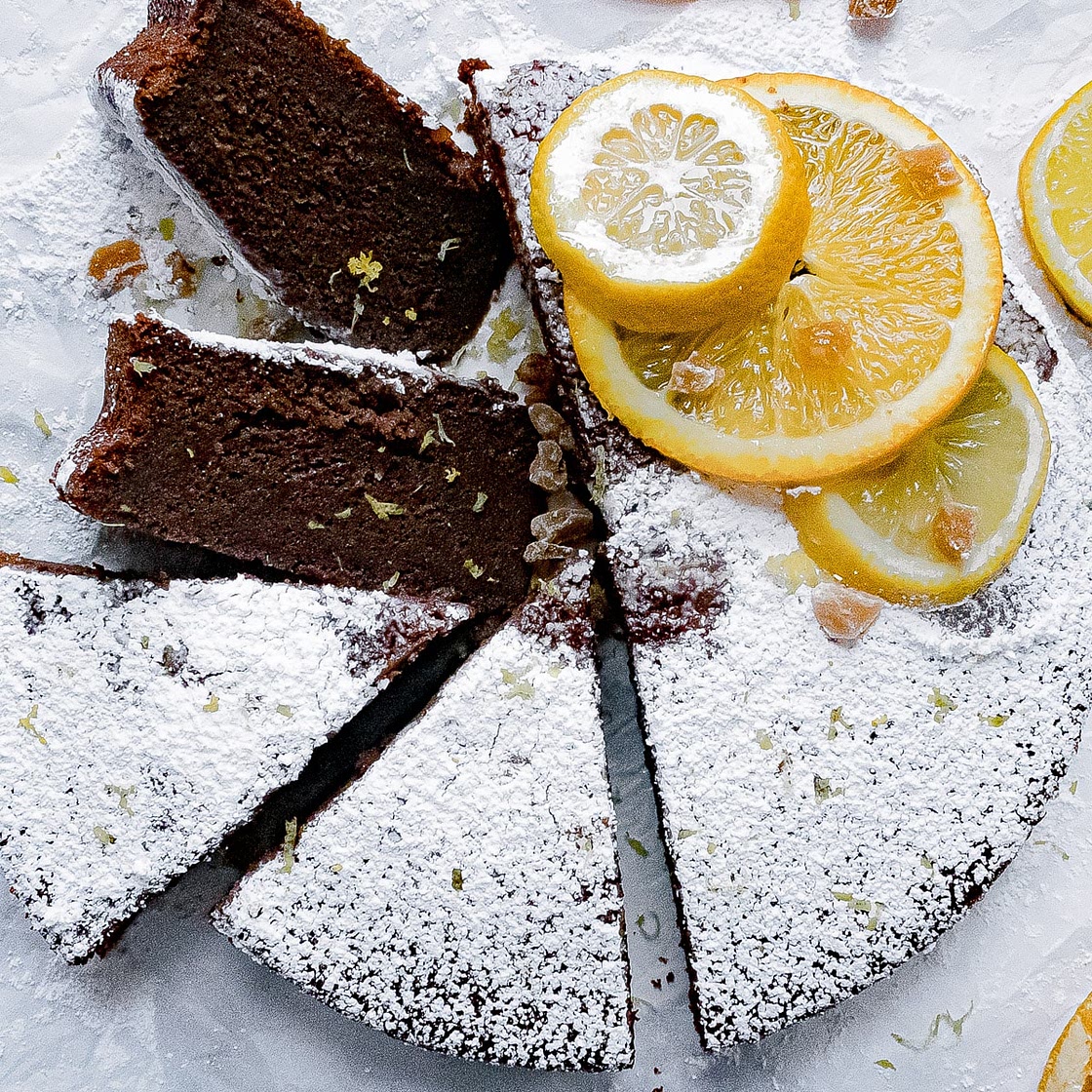 Easy Chocolate Olive Oil Cake with Crystallized Ginger