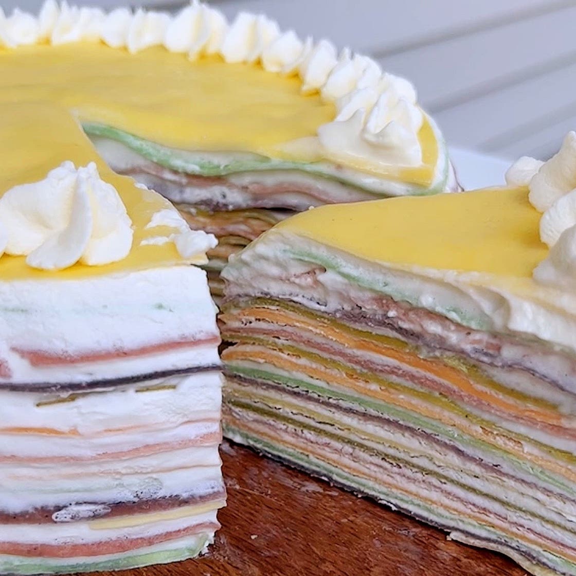 Rainbow Crepe Cake (colored with strawberry, blueberry, matcha powder)