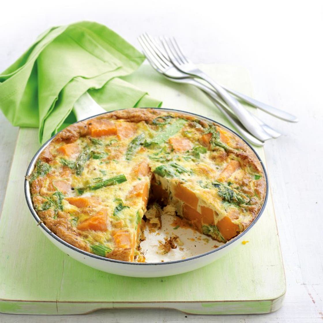 Kumara, rocket and asparagus frittata