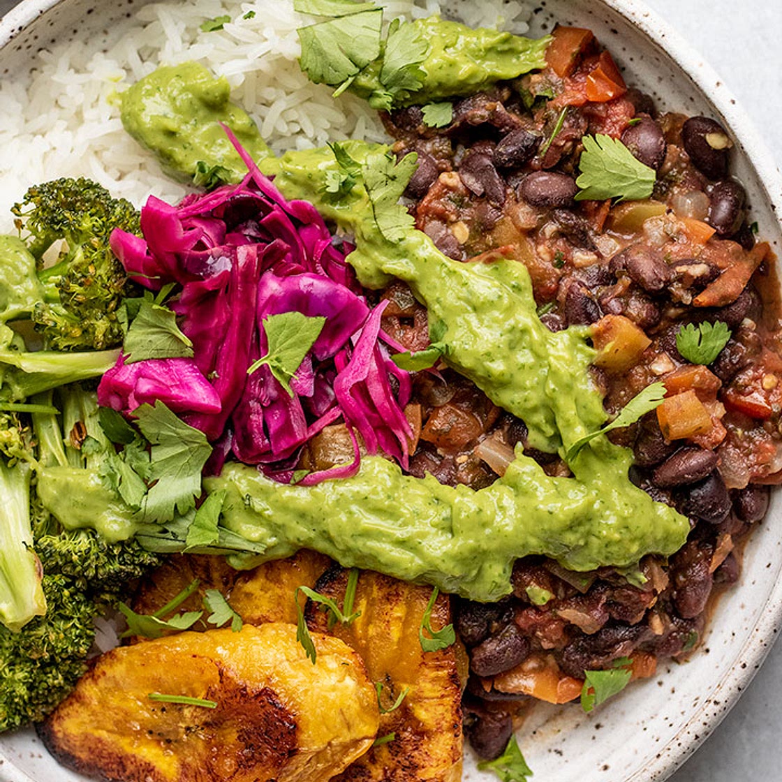 Sofrito Black Beans with Baked Sweet Plantains
