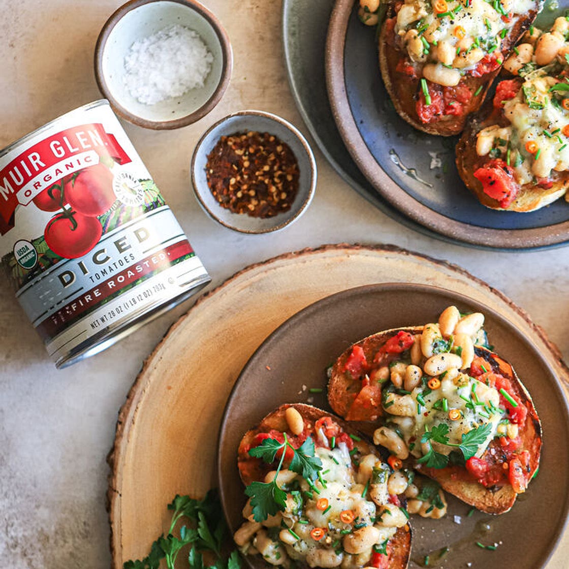 Spicy Garlicky Tomato and Herbed Cannellini Bean Toasts with Gruyere Cheese