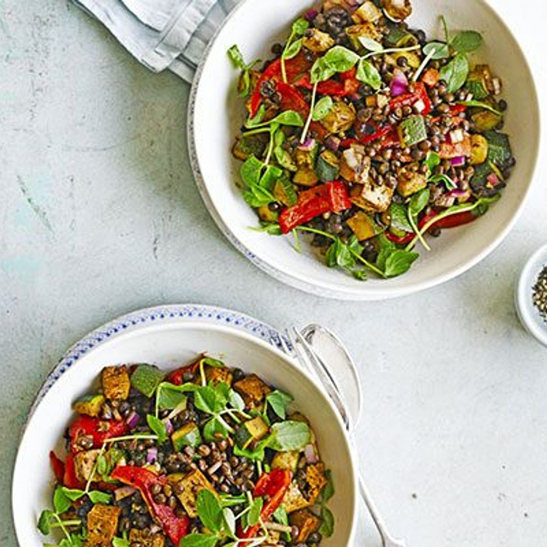 Puy lentils with smoked tofu