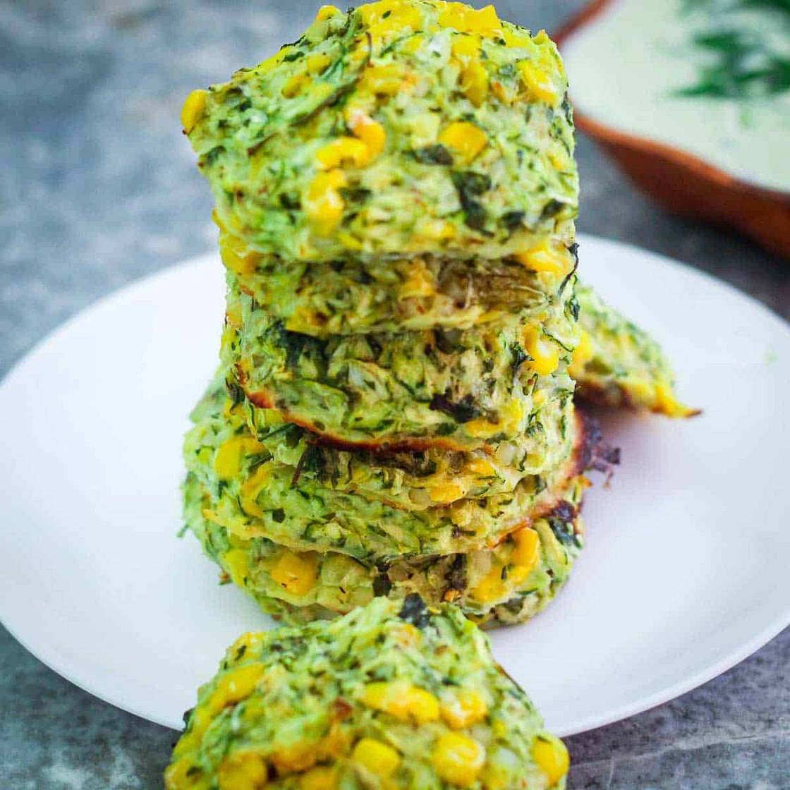 Zucchini, Corn Fritters with Cottage Cheese