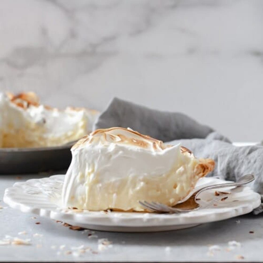 Old fashioned coconut cream pie with meringue