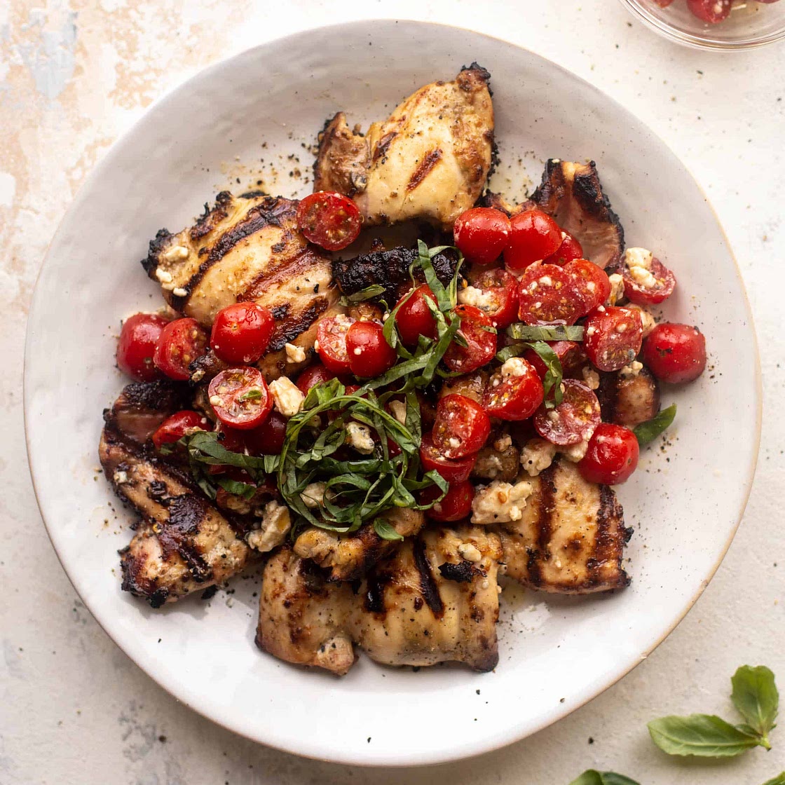 Grilled Gorgonzola Chicken with Tomatoes & Basil