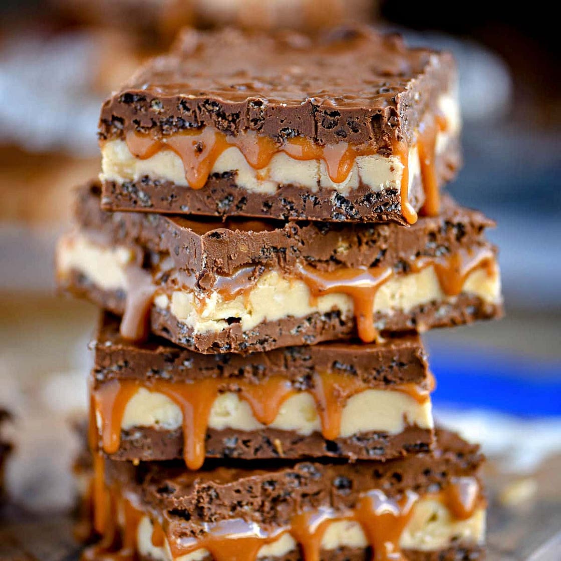 No Bake Crispy Snickers Bars