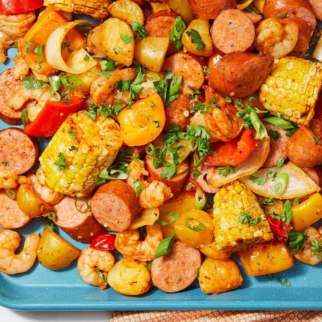 Sheet Pan Shrimp and Sausage Bake