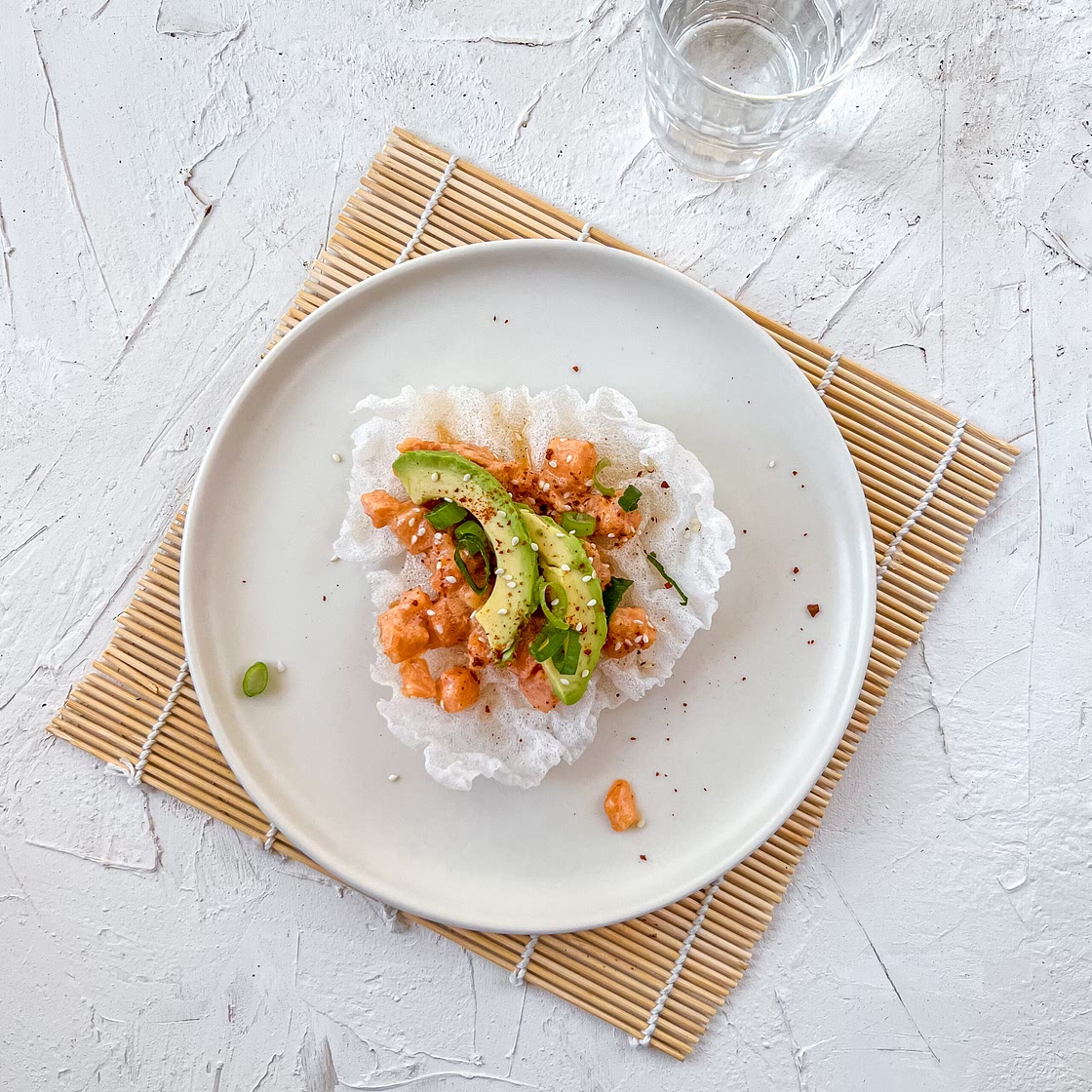 Fried Rice paper with Spicy Salmon