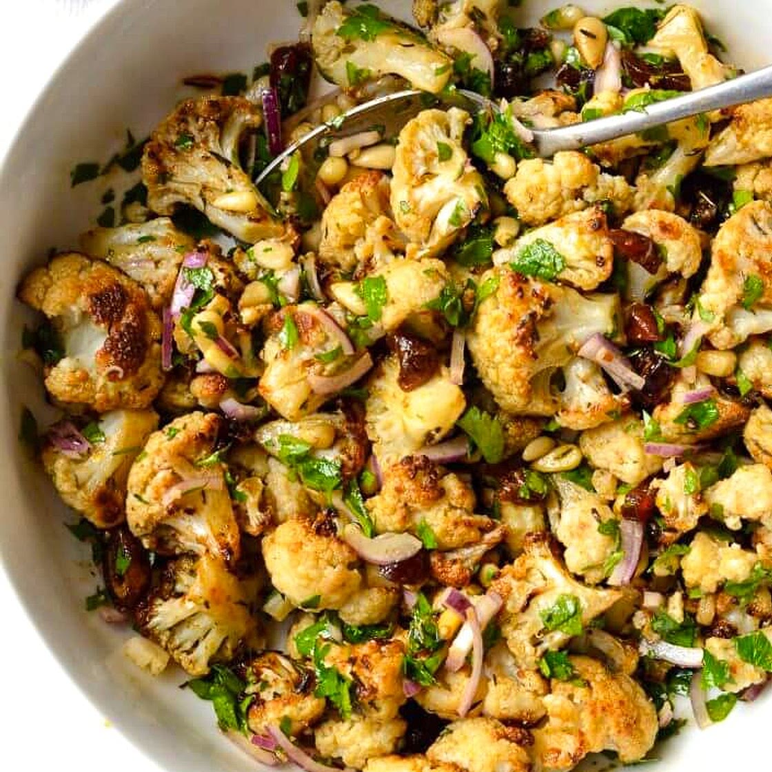 Roasted Cauliflower, Dates, Red Onion & Parsley Salad