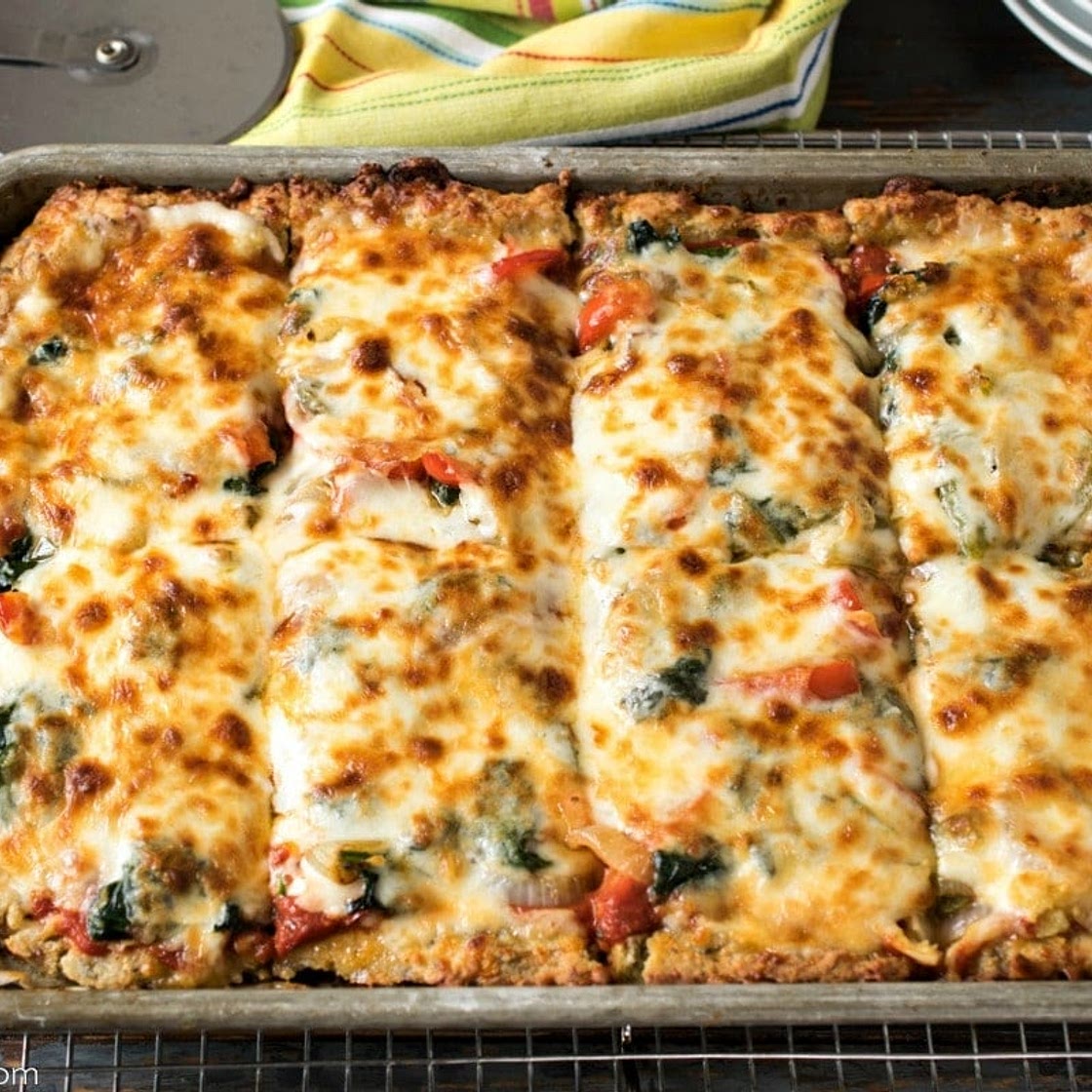 Keto Sheet Pan Pizza with Sausage Crust