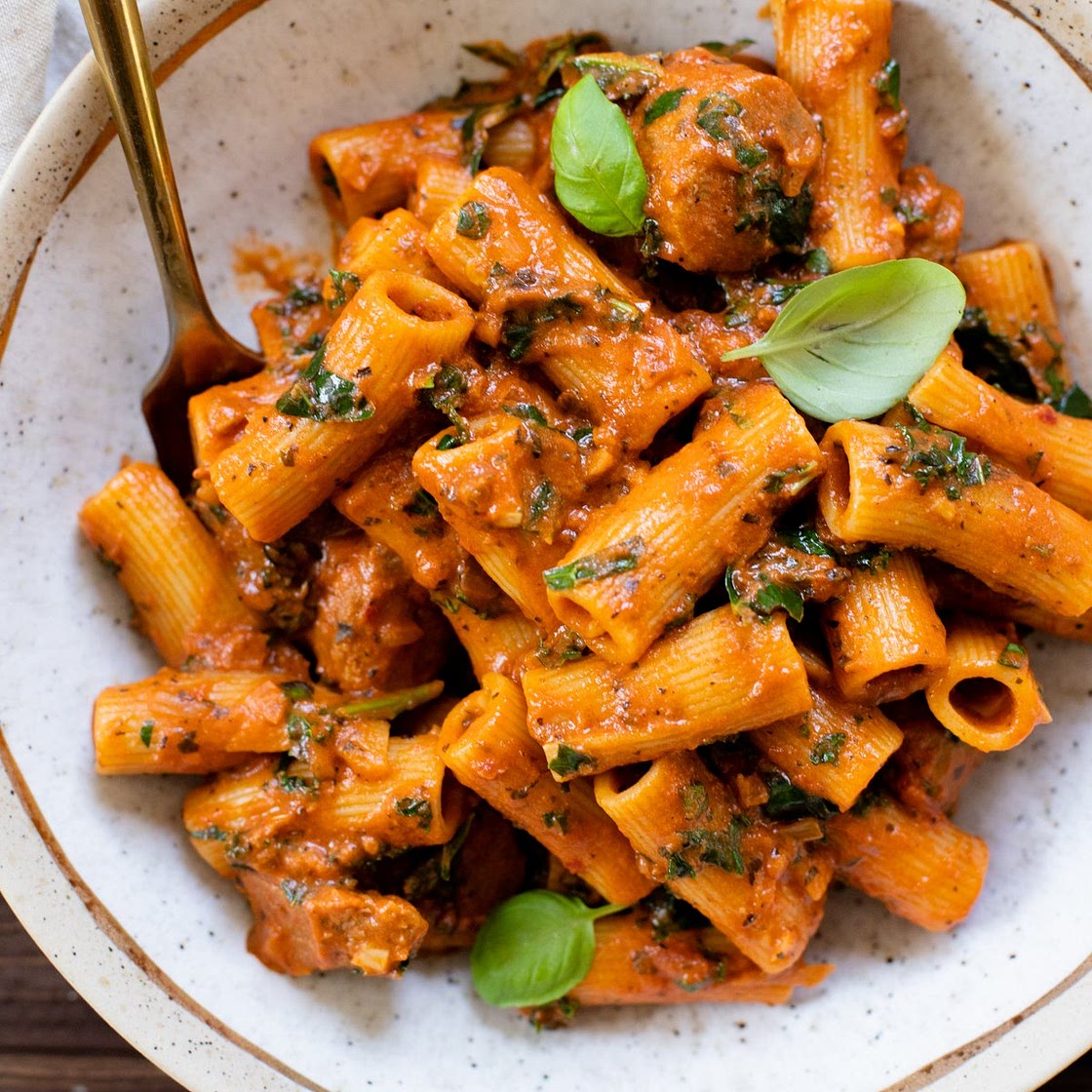 Spicy Vegan Sausage Pasta