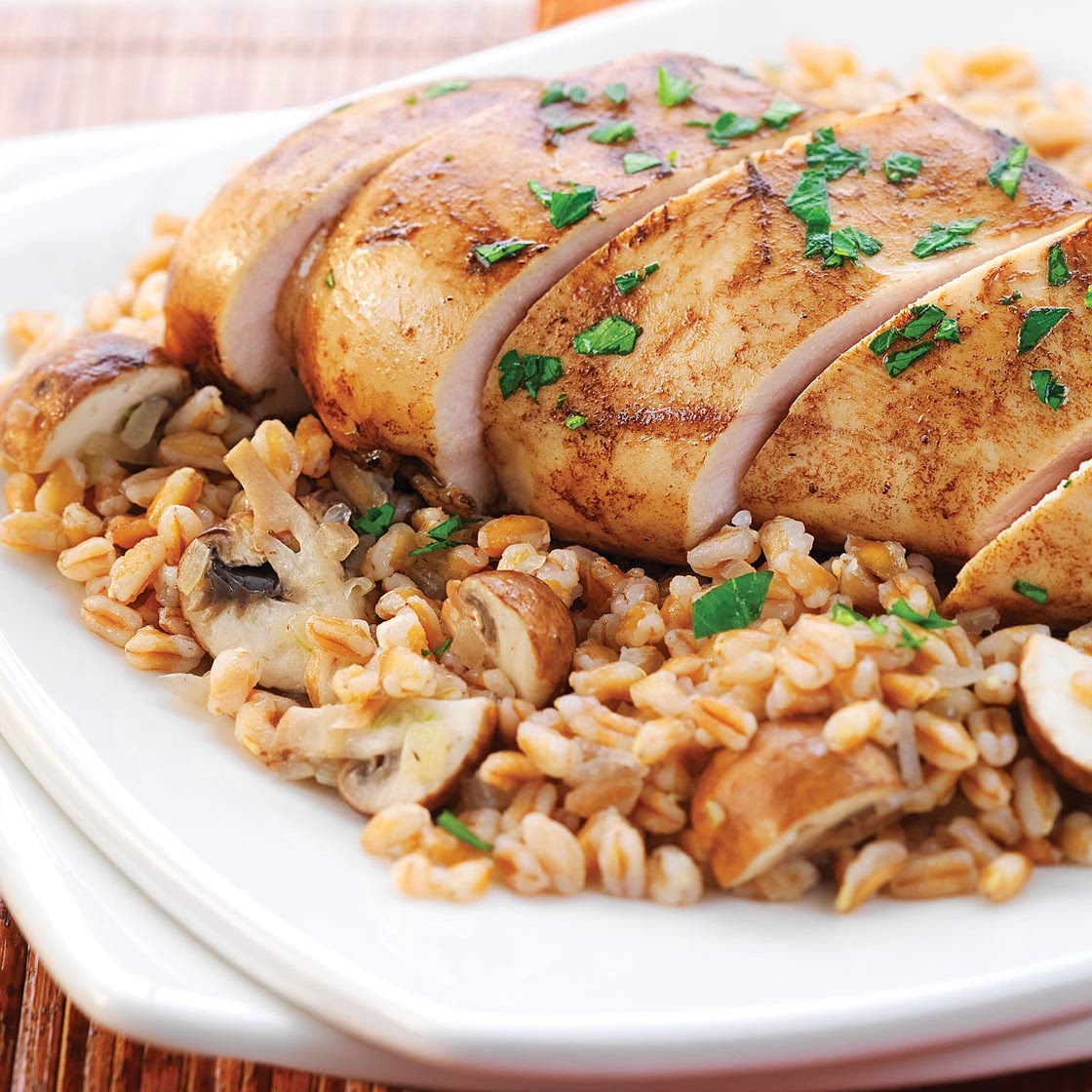 Balsamic Dijon Chicken with Farro & Mushrooms